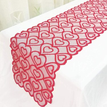 BinaryABC Valentines Day Red Heart Table Runner Table Cloth,Valentines Day Table Decorations,Valentines Day Supplies(183x36cm)
