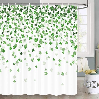 St Patricks Day Shower Curtain, Saint Patricks Day Shower Curtain Green Shamrock Clover Shower Curtain Saint Patricks Day Day Shower Curtain St. Patrick's Day Shower Curtain Set with Hooks, 72X72inch