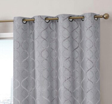 HLC.ME Versailles Lattice Flocked 100% Complete Blackout Thermal Insulated Window Curtain Grommet Panels - Energy Savings &amp; Soundproof, For Living Room &amp; Bedroom, Set of 2 (50 x 96 inches, Light Grey)