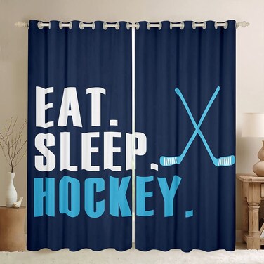 Feelyou Ice Hockey Darkening Drapes Hockey Sports Event Curtain for Bedroom Women Men Blue Eat Sleep Hockey Window Curtains Winter Sports Hobby Decor (2 Panels&iuml;&frac14;&OElig; 52 x 84 Inch) Window Treatments