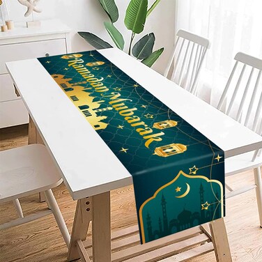 Ramadan Mubarak Table Runner Table Decorations - Ramadan Mosque Lantern Islamic Happy Ramadan 2024 Party Supplies Decorations, 13.8x71 inches