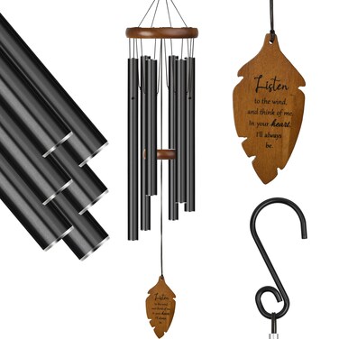 Kingtto Outdoors Wind Chimes Sympathy Memorial for Loss of Loved One - Soothing Melodic Tones. Bamboo and Aluminum Chime Great as a Gift for Your Patio Porch Garden and Backyard (34.6" Black)