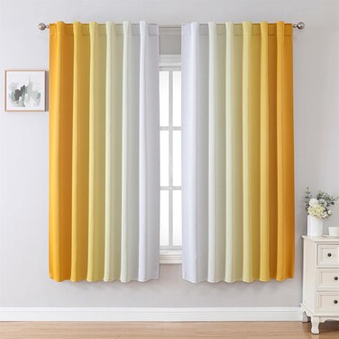 MIUCO Blackout Curtains &amp; Drapes for Bedroom Living Room 63 Inch Length Yellow and White Room Darkening Ombre Curtains Rod Pocket &amp; Back Tab Curtains Thermal Insulated Light Blocking 2 Panels Set