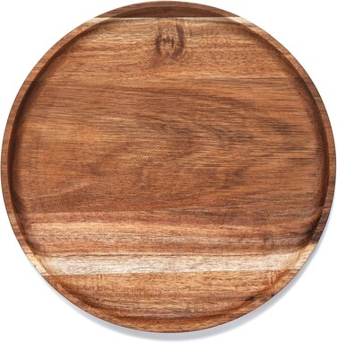 Round Wood Tray, Acacia Wooden Serving Tray, Serving Platter, Appetizer Charcuterie Board, Tray Organizer for Kitchen, Round Wood Tray for Table Centerpiece 13.8 x 13.8 x 0.8 inch