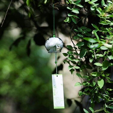 A.F.N.A.L Japanese Wind Chime Glass Outdoor Ornament for Garden, Patio &amp; Balcony, Hanging Wind-Bell Decoration Gift, Blessing Pendant Windchimes &amp; PVC Wind-Catcher, White Flower