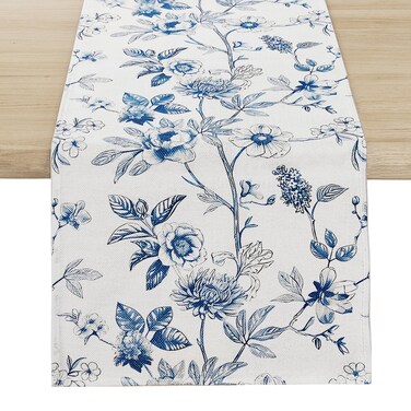 Rotumaty Blue and White Floral Table Runner - Monochrome Sketch Flowers Chinoiserie Peony Daisy Decor Summer Spring Seasonal Home Decorations for Kitchen Dining Table Party Ornaments 13 &Atilde;&mdash; 72 Inch