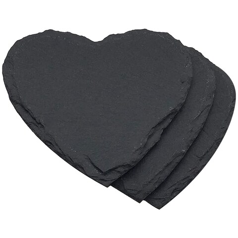 CALLARON 3Pcs Slate Drink Coasters 6&quot; Heart Shaped Slate Boards Slate Serving Boards Dessert Board Slate Charcuterie Boards Bread Appetizers Tray Wine Coffee Mug Coasters Heart Decorative Slate Board