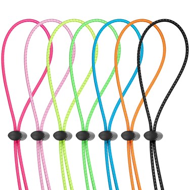 Frienda 14 Sets Bungee Cord Strap Kit, Includes 14 Pieces Adjustable Swimming Goggle Straps Replacement Bungee Straps, 14 Pieces Cord Lock Clamps for Swimming Goggles, Universal Size