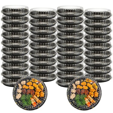 GBACHOOSE 40 Pack 10 Inch Plastic Serving Tray with Lids, Catering Trays with Lids, Party Trays with Lids Large Sandwich Trays for Parties with Lid for Takeout Food Catering Picnic