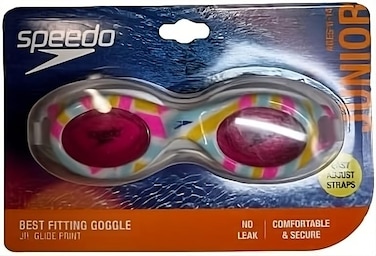 Speedo Jr. Glide Print Recreation Swimming Goggles for Kids, Pink Lenses, Ages 6-14 Years, Anti-Fog, UV Protection, Comfortable Fit, Durable Design, Ideal for Swimming Lessons