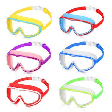 Macarrie 6 Pairs Kids Swim Goggles Anti Fog Goggles No Leaking Kids Swimming Goggles Waterproof Wide Vision Swimming Glasses with Nose Clips and Ear Plugs for Children Age 3-15