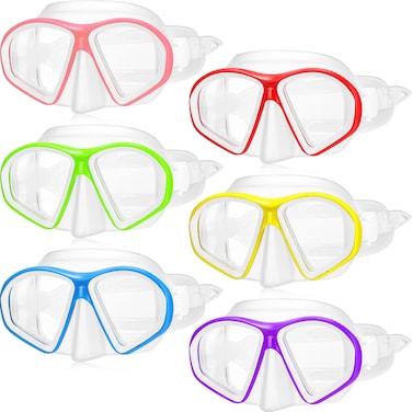 6 Pcs Kids Swim Goggles with Nose Cover Anti Fog Kids Snorkel Swimming Goggles No Leaking 180 Wide Clear View Tempered Glass Scuba Diving Mask for Girls Boys Youth Age 6-14