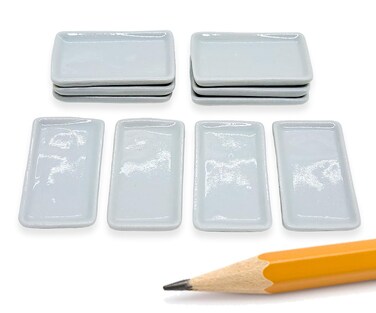 ChangThai Design Very Tiny 1&Acirc;&frac14;" Long White Rectangle Ceramic Serving Tray 10 Pieces Set - Miniature Tableware Plate Crockery Cutlery Kitchenware Handmade Mini Porcelain Decorative Collectible Gifts