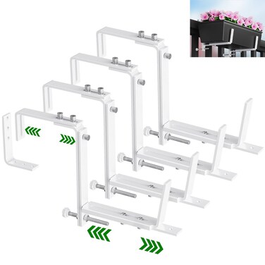 HFHOME Set of 4 Adjustable Window Planter Box Brackets, White Brackets for Window Boxes Planters, Planter Shelving with Adjustable Size The Width of The Bottom of The Planter Box