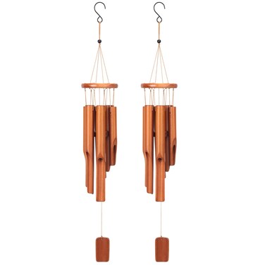 Hoteam 2 Pieces Bamboo Wind Chimes Outdoor 35 Inches Wooden Wind Chimes Classic Zen Rustic Wind Chimes Deep Tone for Patio Garden Home Outdoor Decor