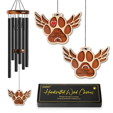 SoulThink Dog Memorial Gifts for Loss of Dog - Loving Pet Memorial Wind Chimes, Dog Bereavement Gifts with Memorial Poem Gift Cards for The Passing of Dogs and Cats (Winged Paws)