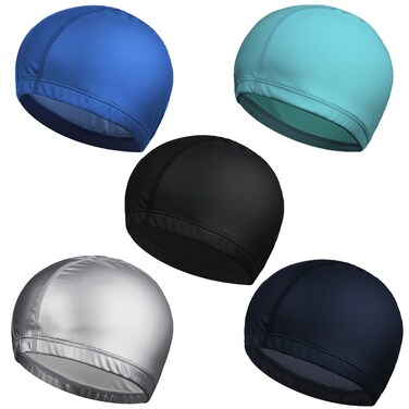 ENASGLOO 5-Pack Men Women PU Waterproof Fabric Swimming Cap Elasticity Bathing Cap for Adult