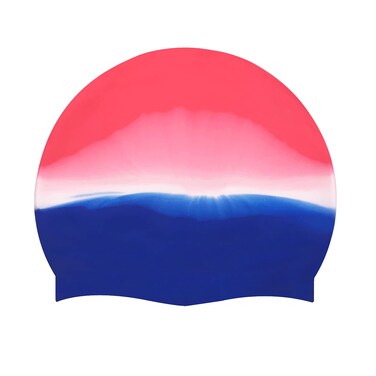 SUNTRADE Silicone Adult Swim Cap,Flexible Unisex Waterproof Swimming Cap,Great for Short and Long Hair (Red-White-Blue)