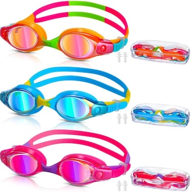 Saysurey 3 Pack Kids Swim Goggles UV Protection Anti Fog Swimming Goggles No Leaking Clear Vision Swimming Goggles Age 3-14