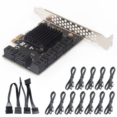 PCIe x1 to 12-Port SATA3.0 Expansion Card,6Gbps SATA Adapter for SSD/HDD, Plug and Play with 12 Status LEDs, Compatible with Windows/Linux/Ubuntu/ESXi/Synology NAS (with SATA Cables)