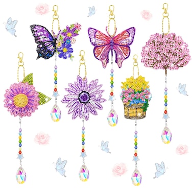 6Pcs 5D Diamond Painting Wind Chimes Kit rystal Wind Chime Diamond Painting Kits Double Sided DIY Art Hanging Ornament Crafts for Home Window Decor (Spring)