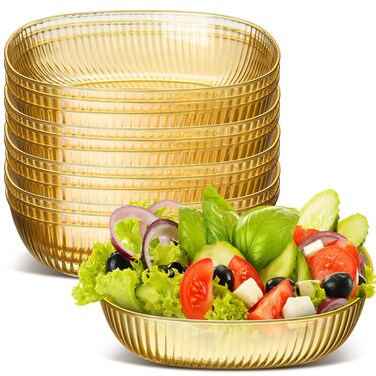 Nuogo 12 Pack 64 oz Gold Serving Bowl Disposable Serving Bowls Large Plastic Bowls Heavy Duty Salad Bowl Clear Chip Candy Bowl for Party Wedding Birthday Snack Fruit Buffet Catering Container Home