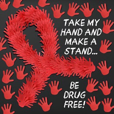 MotiMind 1000 Pcs Red Ribbon Week Supplies Red Hand Shaped Sticky Notes Bulk Say No to Drugs Hand Sticky Notes Drug Free Notepads for Bulletin Board Student School Classroom Publicity Events, 20 Sets
