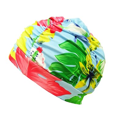 Honbay Pleated Swimming Cap Long Hair Swim Cap Bathing Cap, Non-Waterproof (Monstera)