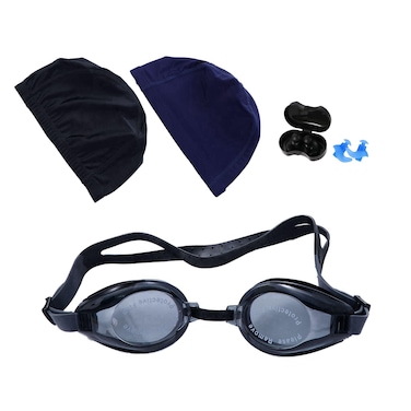 Vctitil 2 Pcs Swimming Cap Solid Color Adults Men Women Pool Hat, 1 pc Non-Slip Water Swim Goggles And 2 Pairs Earplugs(black)