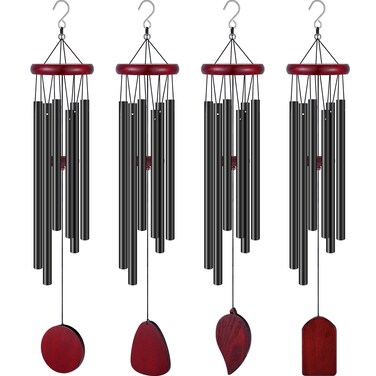 Tatuo 4 Pcs Memorial Wind Chimes 28 Inch Wooden Sympathy Wind Chimes DIY Sympathy Gift for Father's Day Loss of Loved One Bereavement with 6 Aluminum Tube for Indoor Outdoor(Black, Simple Style)