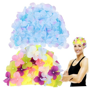 BESPORTBLE Floral Swimming Caps, Three-Dimensional Petal Swimming Caps Flower Shower Caps Reusable for Bathing Outdoor Summer Swimming Caps 2Pcs