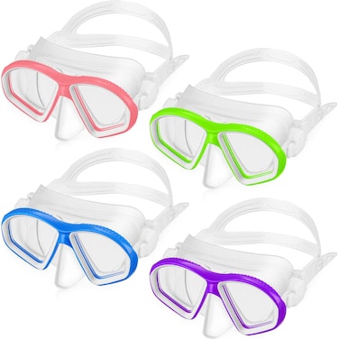 4 Pcs Kids Swim Goggles with Nose Cover Anti Fog Kids Snorkel Swimming Goggles No Leaking 180 Wide Clear View Tempered Glass Scuba Diving Mask for Girls Boys Youth Age 6-14