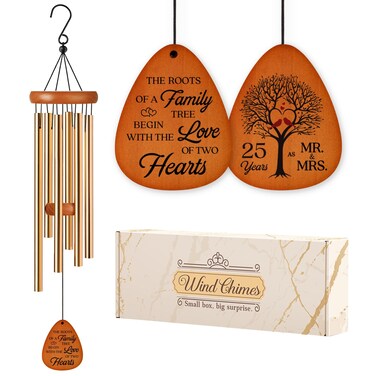 25th Anniversary Wedding Wind Chime, Happy 25th Anniversary Romantic Gifts for Couple, Parents, Wife, Husband, Friends, Sliver Anniversary Keepsake Gifts Ideas