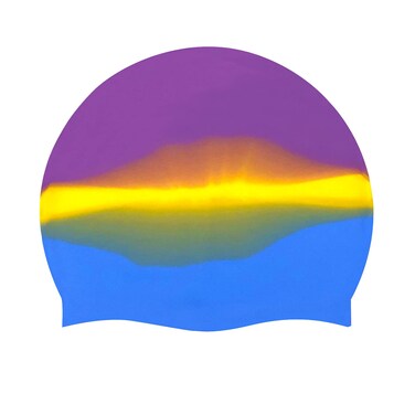 SUNTRADE Silicone Adult Swim Cap,Flexible Unisex Waterproof Swimming Cap,Great for Short and Long Hair (Purple-Yellow-Blue)