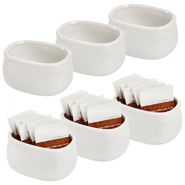 Dicunoy Set of 6 Sugar Packet Holder, Ceramic Sugar Caddy for Sweetener, Classic Restaurant White Tea Bag Organizer Bowl Storage Dish for Coffee Bar, Home