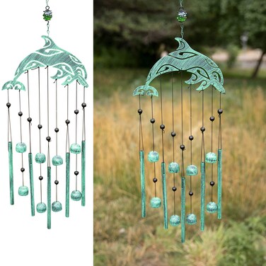 VP Home Dolphins Tribal Wind Chimes for Outside - Harmonic Windchimes with Rustic Design for Gardens, Patios, and Porches - Thoughtful Gifts for Mom, Grandma, and Dolphin Lovers - 9x9x28.5 Inches