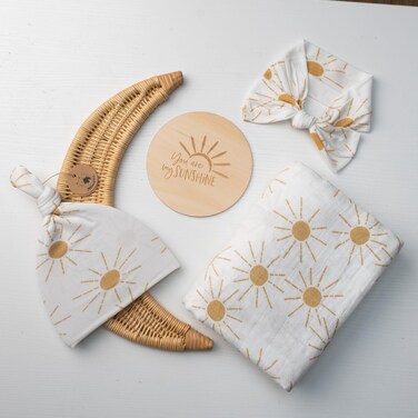 Miaoberry 100% Organic Cotton Baby Muslin Swaddle Blanket Set  Golden Boho Sunrays  Gender Neutral for Boys Girls Yellow Mustard Orange Sun Rays  Hospital Newborn Receiving Blanket