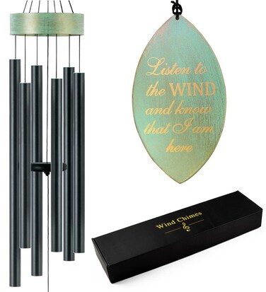 Large Wind Chimes Outdoors Deep Tone, Memorial/Sympathy Chime Gift for Mother's/Father's Day Clearance,Windchimes in Memory of A Loved One, 40in Black Bereavement Windchime Metal Garden Decor Outside