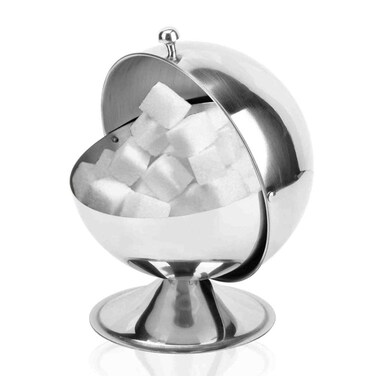 Sugar Bowl with Roll Top Stainless Steel Sugar Container for Coffee Bar,Creative Spherical Sugar Dispenser Salt Container Kitchen