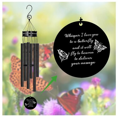 MEMGIFT Sympathy Butterfly Wind Chimes for Loss of Loved One Mom Dad Memorial Gifts for Mother Sister Wife Large Metal Grace Deep Tone Windchimes Outside Outdoor Garden Yard Porch Patio