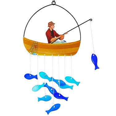 X-PREK 21" Fish Wind Chimes for Outside, Blue Sea Glass Wind Chimes Garden Decor, Windchimes Outdoors Suncatcher Gift for Women, Mom, Grandma, Unisex