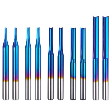 AnoleX CNC Router Bit Kits, 1/8&acirc;&euro; Shank Straight CNC Bits Nano Blue Coating Carbide Engraving Tool End Milling Cutter  1/1.5/2/2.5/3.175mm, 10PCS