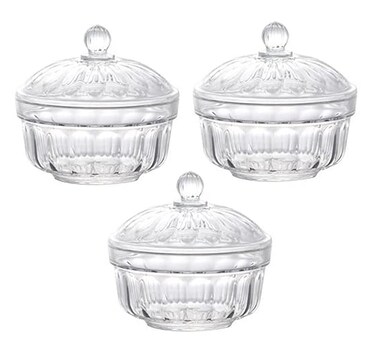 123Arts 3pcs Plastic Candy Dishes Sugar Bowls Spice Jars Storage Pots with Lid