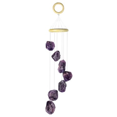 moonsix Amethyst Crystal Raw Stone Wind Chime for Home Garden Decor Hanging Healing Wind Chimes Outdoor Indoor, 17-22 inch