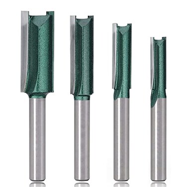 Mesee 4 Pieces Double Flute Straight Router Bit Set, 1/4 Inch Shank Industrial Grade Straight Dado Router Bits Tungsten Carbide Woodworking Trimming Milling Cutter Carpenter Cutting Tools
