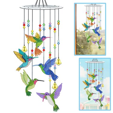 Hummingbird Diamond Painting Wind Chimes Double Side DIY Diamond Art Kits for Adults Diamond Painting Kits Wind Chimes 3D Diamond Art Suncatchers Diamond Hanging Ornament Crafts for Garden Decor