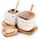 Dicunoy 2 Pack Ceramic Sugar Bowl, Salt and Sugar Container with Lids and Spoons, Coffee Bar Porcelain Sugar Creamer, Condiment Spice Pots with Wooden Tray for Table, Kitchen, Countertop