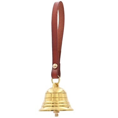 Leather Brass Wind Bell, Feng Shui Bell Good Luck Protection Bell, Hanging Bell Wedding Chimes DIY Craft Christmas Bell for Home Garden Decoration (Dark Brown)