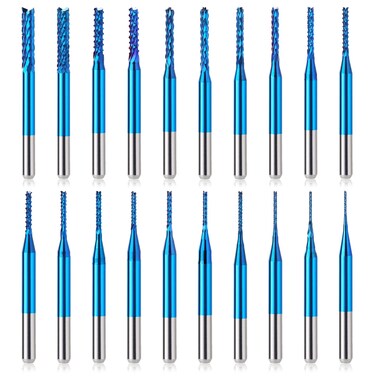 20Pcs 0.6-3.175mm CNC Router Bit Set, 1/8&acirc;&euro; Shank Nano Blue Coat Carbide Engraving End Milling Cutter Rotary Burrs Tool