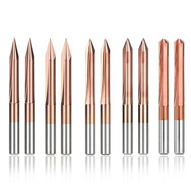 10Pcs TiCN Coated Groove V Bit, 1/8&acirc;&euro; Shank CNC Router Bit End Mill Cutter  20/30/45/60/90 Degrees, 0.1mm Tip